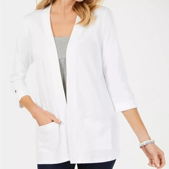 Karen Scott Off White Long Sleeve Soft Open Front Cardigan Sweater Large - Picture 3 of 8